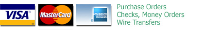 Accepted payment methods — purchase orders, wire transfers, and major credit cards